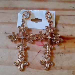 Vintage rose gold cross earings